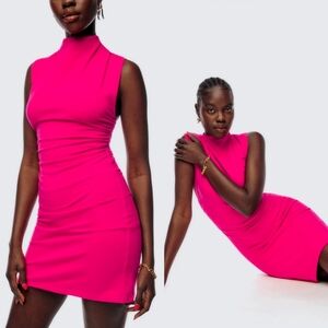 Reformation Hot Pink Alden Ruched Mini Dress